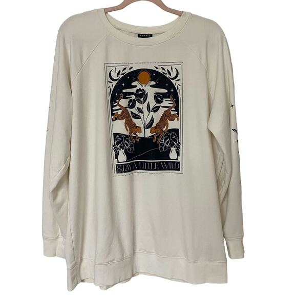 TORRID • Relaxed Fit Tunic Sweatshirt Wild Tarot Ivory Ultra Soft Fleece - Picture 3 of 8